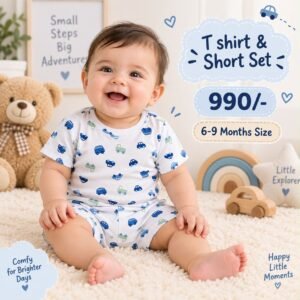 Short & T Shirt 6-9 Months - Blue Cars