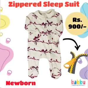 Zipper Sleep suits Newborn - Beige with Red Bows