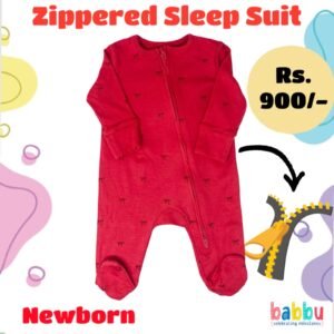 Zipper Sleep suits Newborn - Red with Small Bow