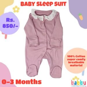 Sleep suits 0-3 Months - Pink with White White Frill