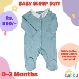 Sleep suits 0-3 Months - Green with White Frill