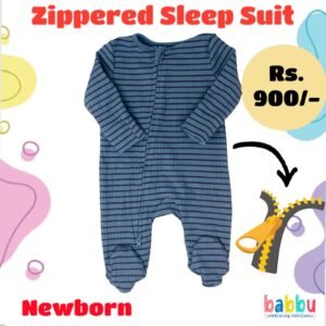 Zipper Sleep suits Newborn - Dark Blue with Black Stripes