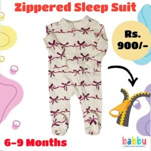 Zipper Sleep suits 6-9 Months - Beige with Bows
