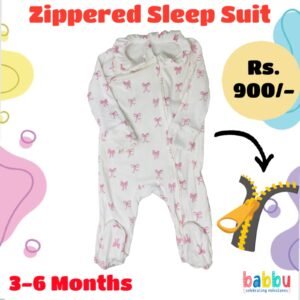 Zipper Sleep suits 3-6 Months - Textured White with Pink Bow