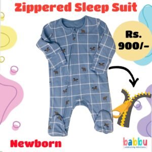 Zipper Sleep suits Newborn - Blue with Checks