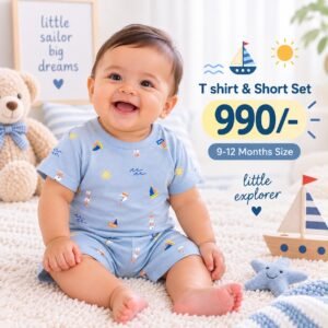 Short & T Shirt 9-12 Months - Blue Sailing Ships
