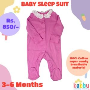 Sleep suits 3-6 Months - Pink with White Frill