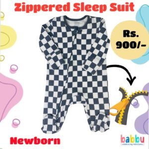 Zipper Sleep suits Newborn - White and Grey Checks