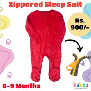 Zipper Sleep suits 6-9 Months - Red with Small Bows