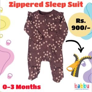 Zipper Sleep suits 0-3 Months - Dark Brown with Small Flowers