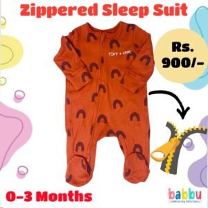 Zipper Sleep suits 0-3 Months - Brown with Tiny + Cool