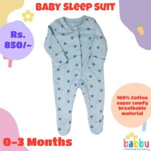 Sleep suits 0-3 Months - Blue Stars Front Open