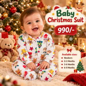 Zipper Sleep suits 6-9 Months - White Christmas Print