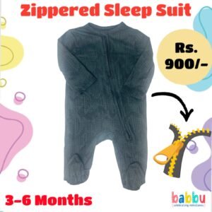 Zipper Sleep suits 3-6 Months - Black with Small Dots